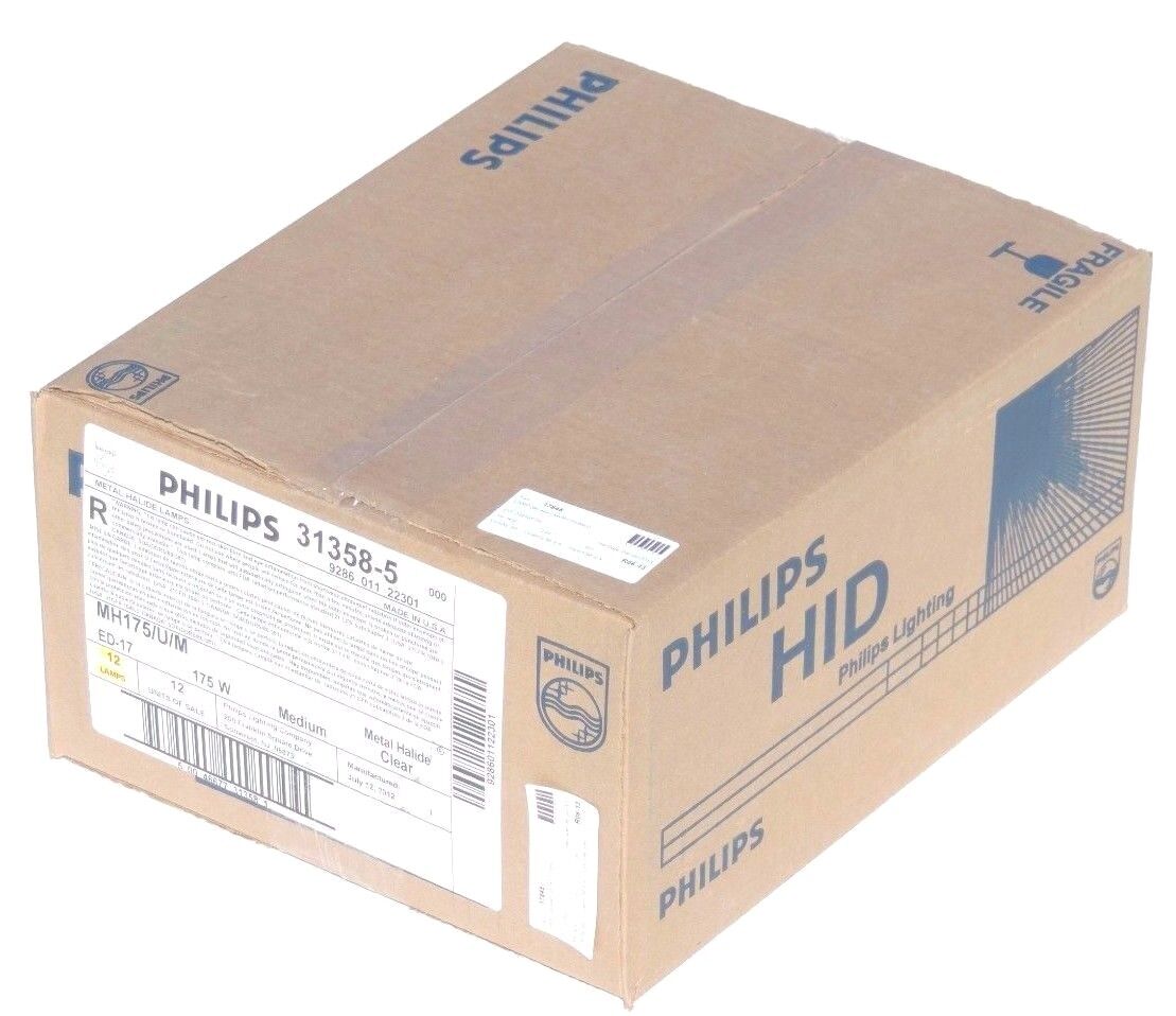 BOX OF 12 NEW PHILLIPS MH175/U/M METAL HALIDE BULBS ED-17 175W 31358-5