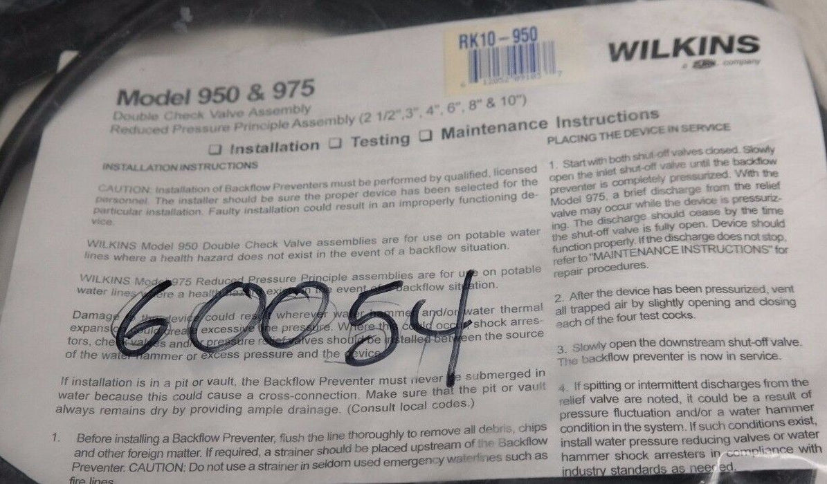 NEW WILKINS RK10-950 DOUBLE CHECK VALVE RUBBER ASSEMBLY KIT RK10950
