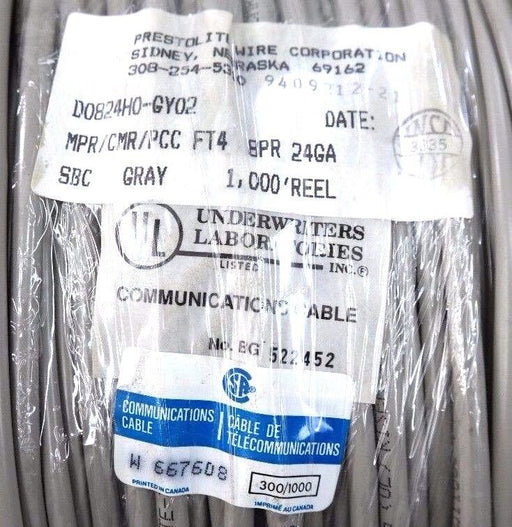 NEW PRESTOLITE WIRE 9409212-21, D0824H0-GY02, GREY 1,000' REEL COMM. CABLE