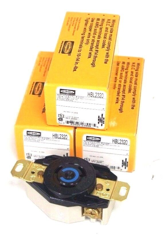 LOT OF 3 NIB HUBBELL HBL2320 TWIST LOCK RECEPTACLES 20A, 250VAC/DC, 2POLE, 3WIRE