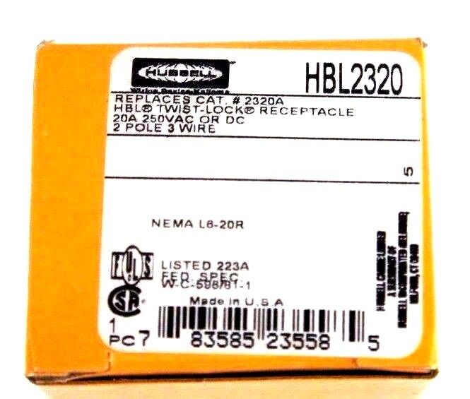 LOT OF 3 NIB HUBBELL HBL2320 TWIST LOCK RECEPTACLES 20A, 250VAC/DC, 2POLE, 3WIRE
