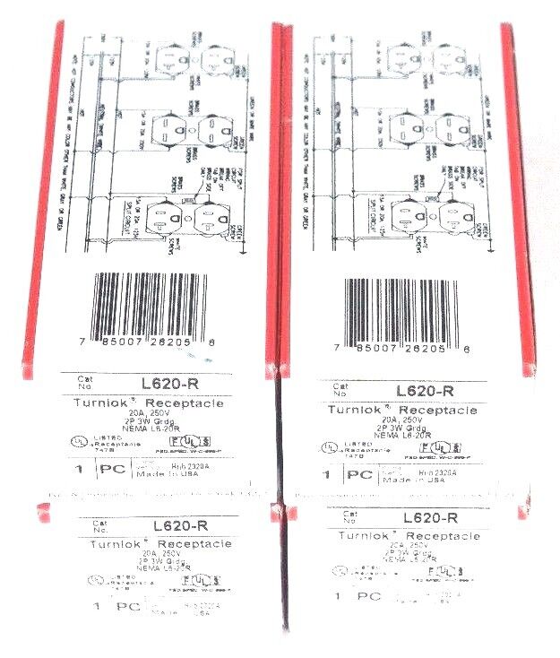LOT OF 4 NIB PASS & SEYMOUR L620-R TURNLOK RECEPTACLES 20A 250V 2P 3W L620R