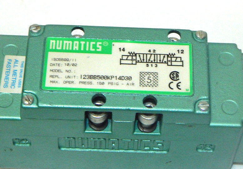 NEW NUMATICS 123BB500KP14D30 PNEUMATIC VALVE 150 PSI, W/ NUMATICS 236-384B COILS