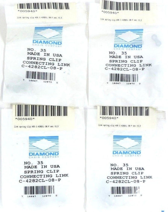 LOT OF 4 NEW DIAMOND NO. 35 SPRING CLIP CONNECTING LINK C-4282CL-08-P