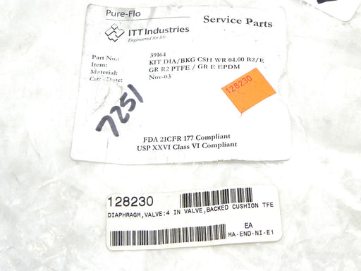 NEW ITT PURE-FLO 39164 KIT DIA/BKG CSH WR 04.00 R2/E GR RE PTFE/GR E EPDM