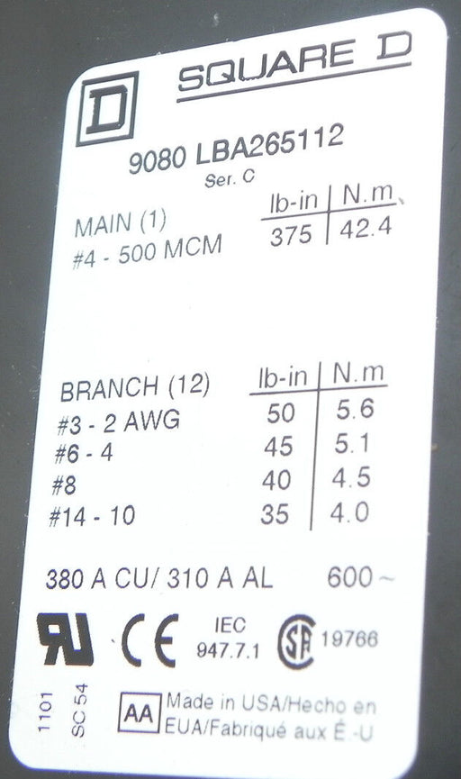 NEW SQUARE D 9080 LBA265112 POWER DISTRIBUTION BLOCK 9080LBA265112