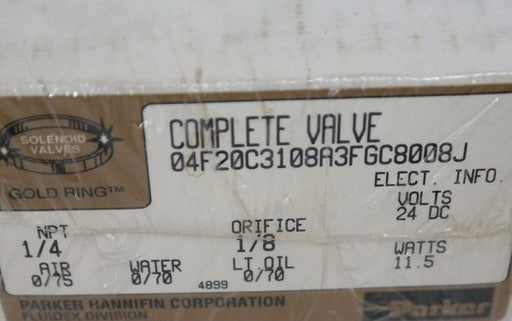 NIB PARKER 04F20C3108A3FGC8008J SOLENOID VALVE 1/4NPT 1/8 ORIFICE 24V PO220-0441