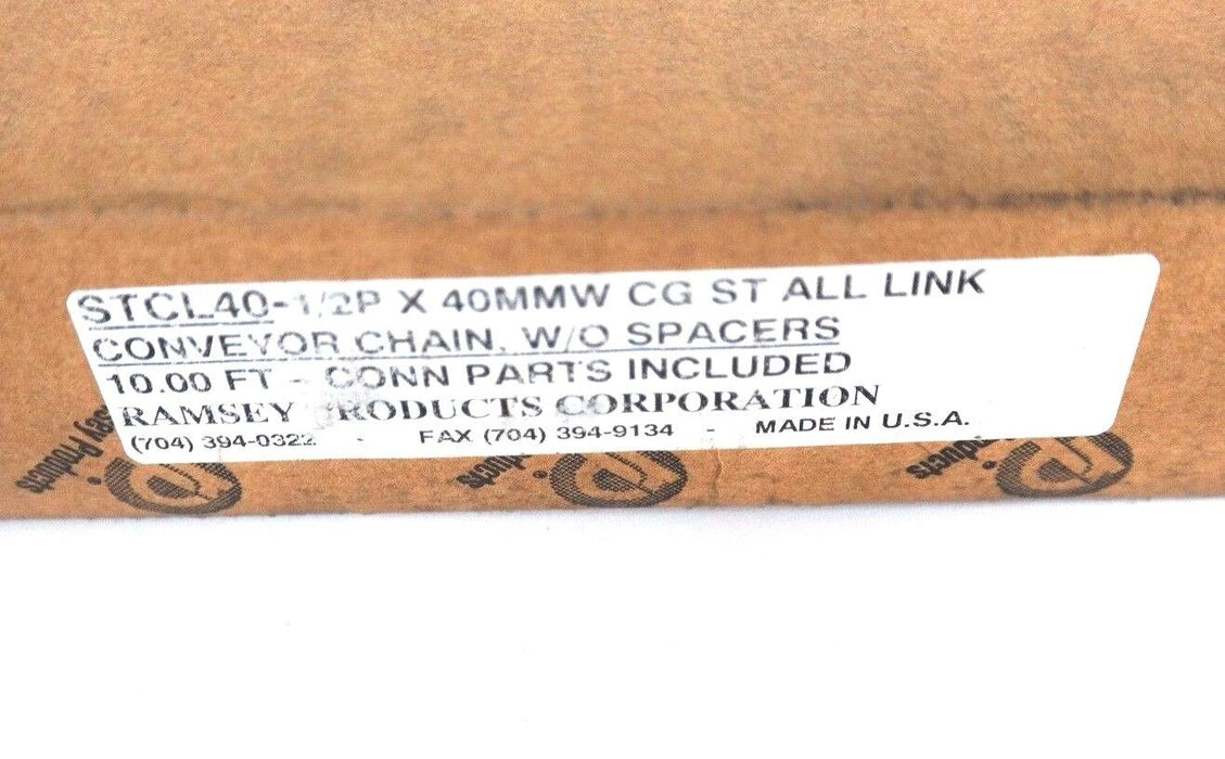 NIB RAMSEY STCL40 1/2P X 40MMW CG ST ALL LINK CONVEYER CHAIN 10FT