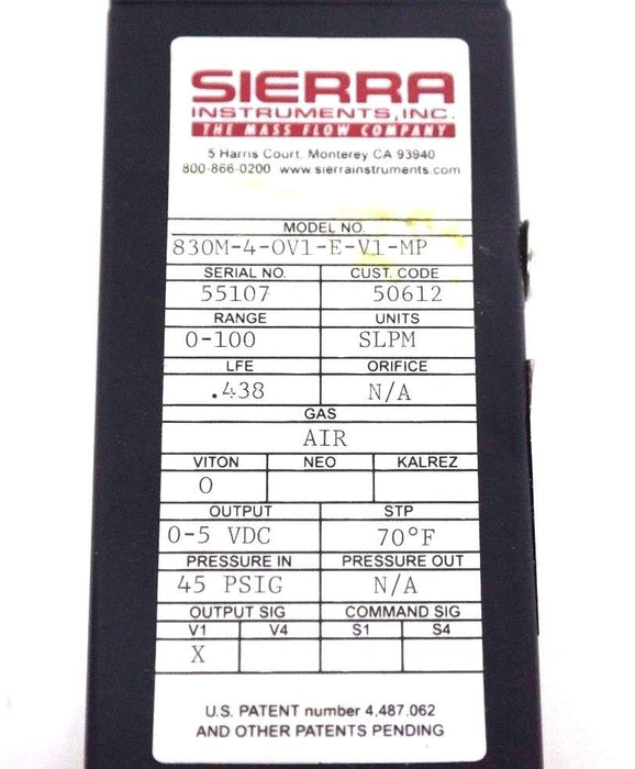 NIB SIERRA 830M-4-OV1-E-V1-MP AIR MASS FLOW CONTROLLER 830M4OV1EV1MP 0-100 SLPM