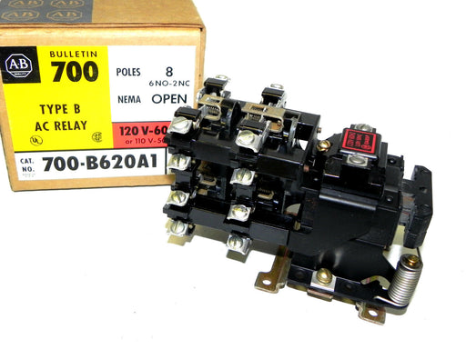 NIB ALLEN BRADLEY 700-B620A1 TYPE B AC RELAY SERIES A , 8 POLES 6NO-2NC OPEN