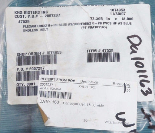 KHS KISTERS DA101163 FLEXAM 47035 ENDLESS CONVEYER BELT 18" X 73.305"