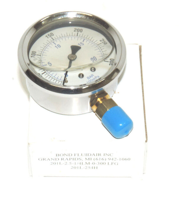 NEW PIC / BOND FLUIDAIR INC 201L-254H PRESSURE GAUGE 201L-2.5-1/4LM-0-300 LFG