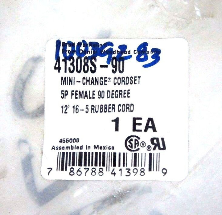 NIB BRAD HARRISON 41308S-90 MINI CHANGE CORDSET 5P FEMALE 90 DEG 12" 16-5 RUBBER