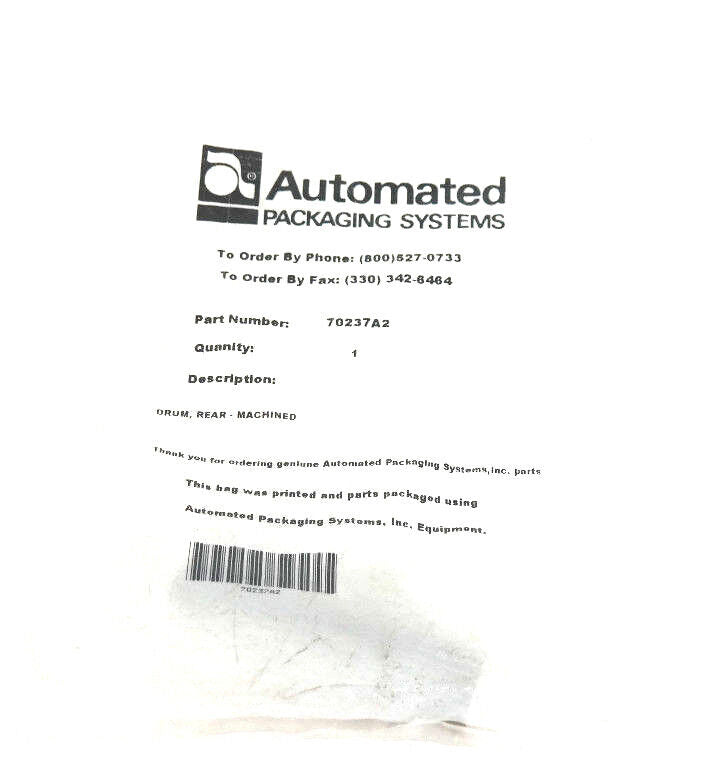 NEW AUTOMATED PACKAGING SYSTEMS 70237A2 DRUM, REAR MACHINED