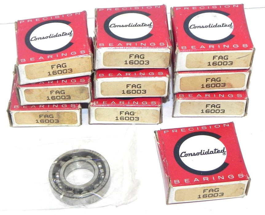 LOT OF NIB 10 CONSOLIDATED BEARING 16003 DEEP GROOVE BALL BEARINGS