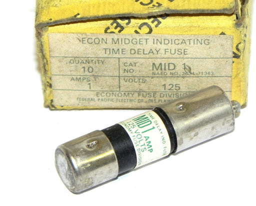 BOX OF 9 NEW ECONOMY MID1 TIME-DELAY FUSES 1AMP, 125V, MID-1