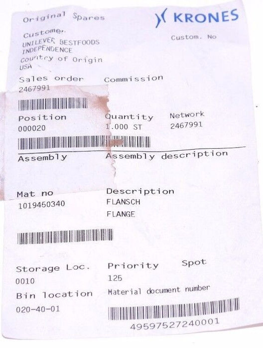 KRONES 1019450340 FLANGE