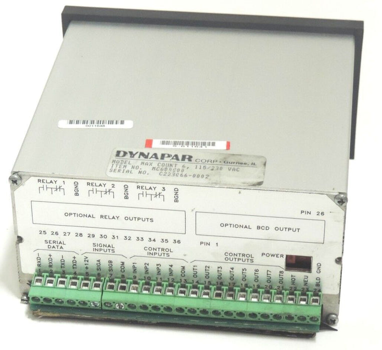 REPAIRED DYNAPAR MC600S00 COUNTER CONTROLLER MAX COUNT 6, 115/230VAC, MC600S-00