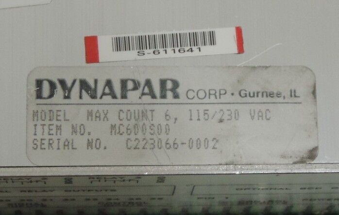 REPAIRED DYNAPAR MC600S00 COUNTER CONTROLLER MAX COUNT 6, 115/230VAC, MC600S-00