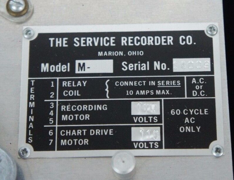 NEW SERVICE RECORDERS INC. MODEL M CHART RECORDER 110V 60 CYCLE