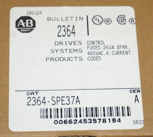 FACTORY SEALED ALLEN BRADLEY 2364-SPE37A CONTROL FUSES: 2KVA XFMR 460V SER. A