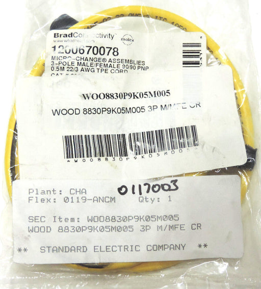 NEW WOODHEAD 8830P9K05M005 CORDSET CONNECTOR 3POLE MALE/FEMALE 1200670078