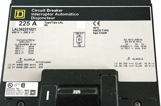 NEW SQUARE D LAL36225 FA/LA MOLDED CASE CIRCUIT BREAKER 600V 225A LAL362251021