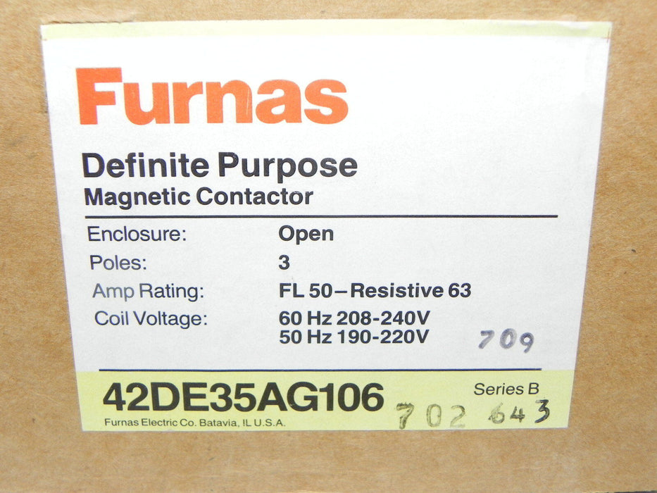 NIB FURNAS 42DE35AG106 MAGNETIC CONTACTOR DEFINITE PURPOSE 50AMP, 3POLE, 600VAC