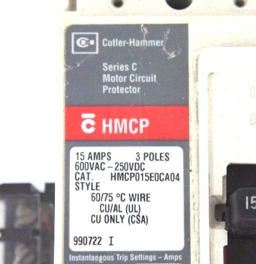 CUTLER HAMMER HMCP015E0CA04 CIRCUIT BREAKER SER C, 15A, 600VAC-250VDC
