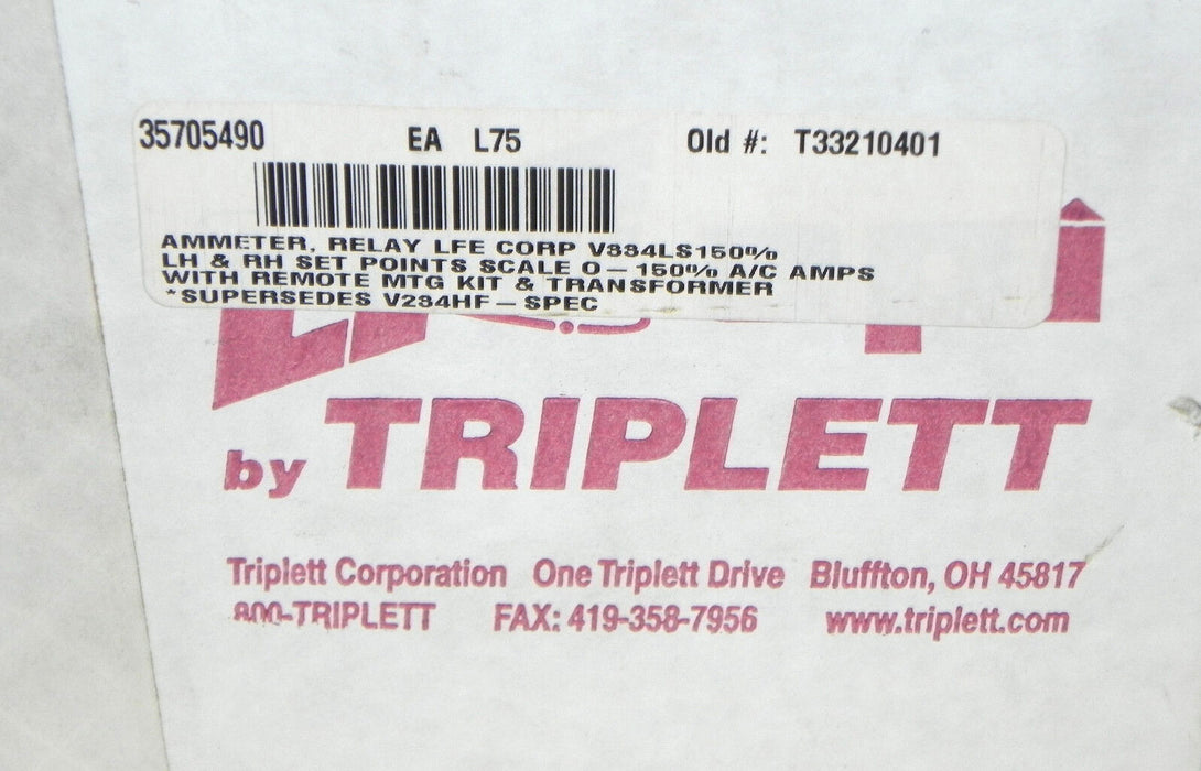 NIB LFE MODEL 195 ANALOG METER TRIPLETT V334LS-150% RANGE: 0-150 % V334LS150