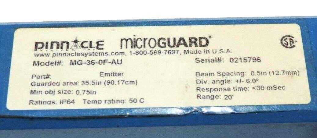 SET OF PINNACLE MICRO GUARD MG-36-0F-AU LIGHT CURTAINS EMMITTER / RECEIVER