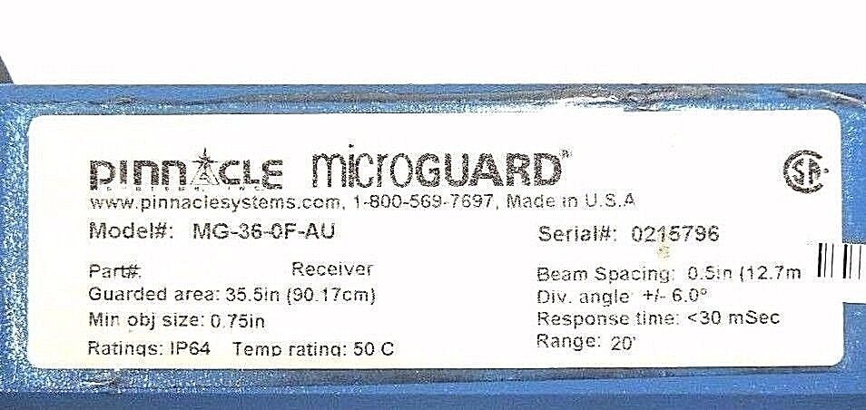 SET OF PINNACLE MICRO GUARD MG-36-0F-AU LIGHT CURTAINS EMMITTER / RECEIVER