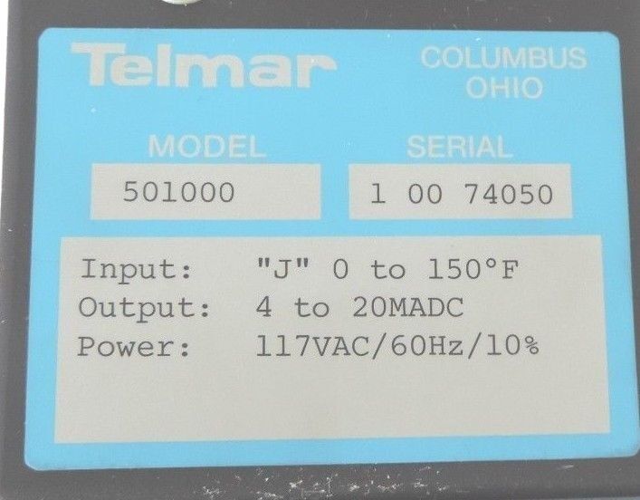 NEW TELMAR 501000 TRANSMITER 0-150F 4-20MADC 117VAC 60HZ