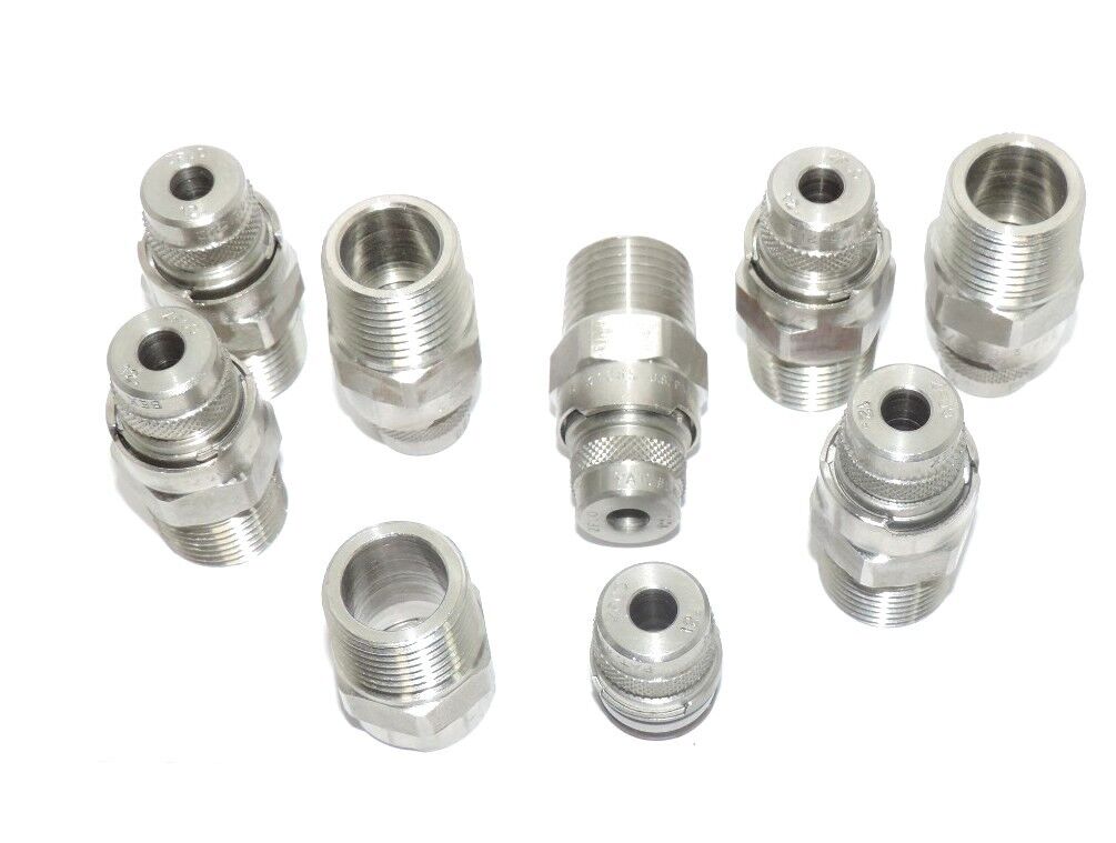 LOT OF 8 BEX 1/2 ZBD 316 SS ZIP TIP NOZZLE BODIES W/ BEX ZF0012 NOZZLE TIPS