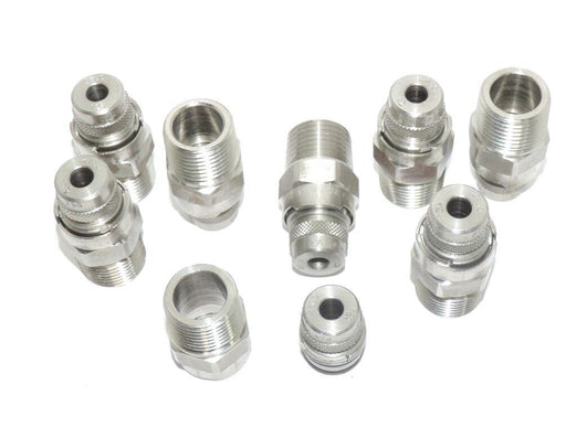 LOT OF 8 BEX 1/2 ZBD 316 SS ZIP TIP NOZZLE BODIES W/ BEX ZF0012 NOZZLE TIPS