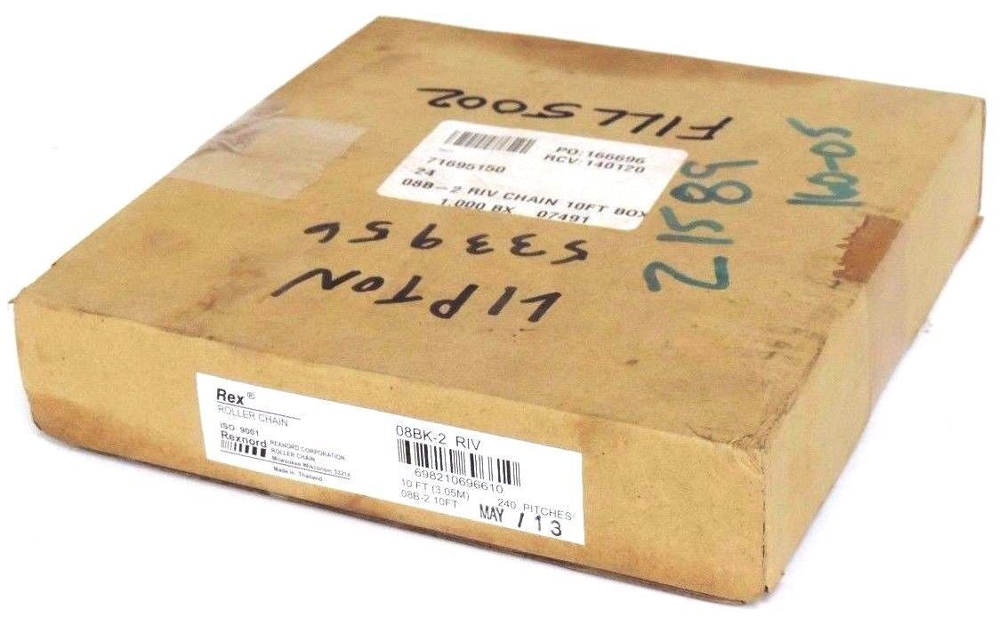 NIB REXNORD 08B-2 DOUBLE STRAND ROLLER CHAIN 08BK-2 10FT
