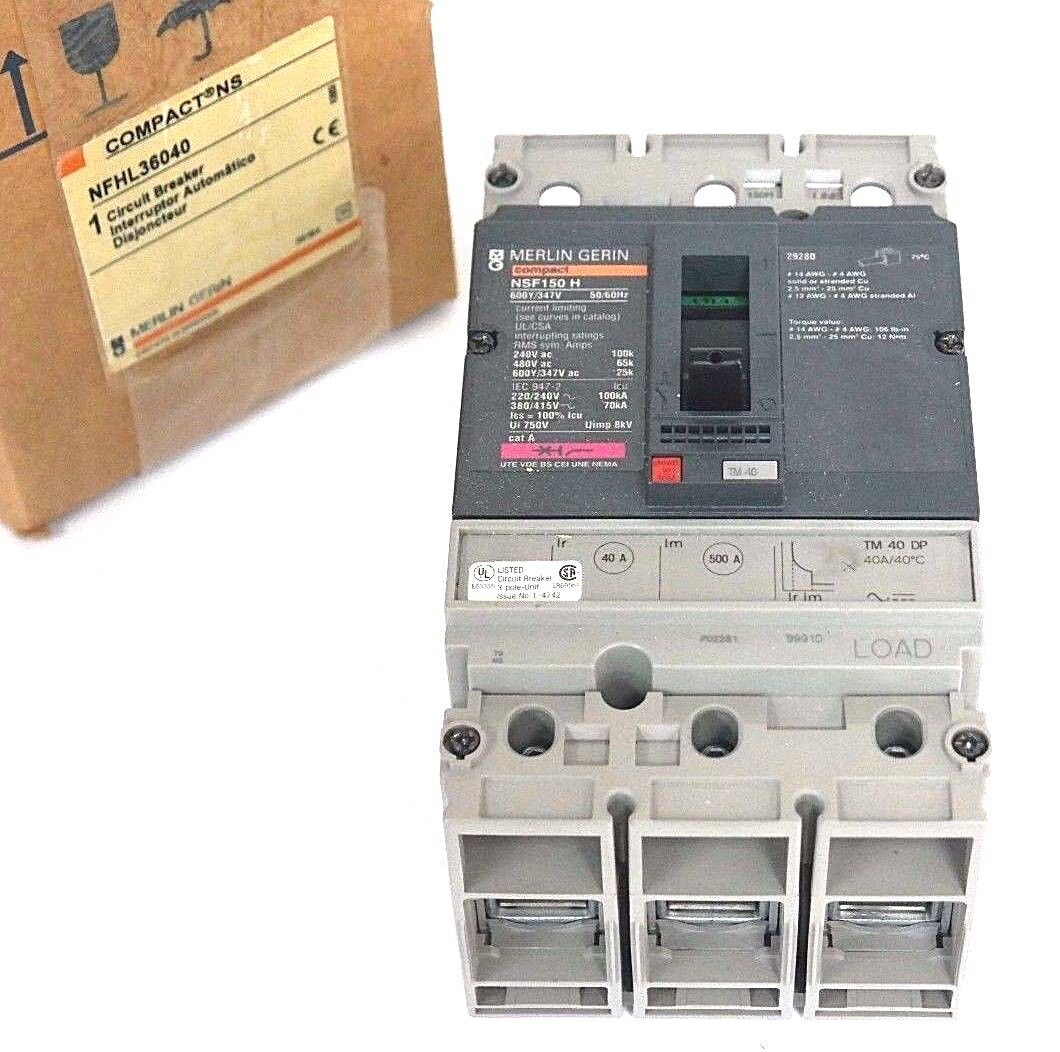 NIB MERLIN GERIN NFHL36040 MOLDED CASE CIRCUIT BREAKER 40A, 3P, 240/480V