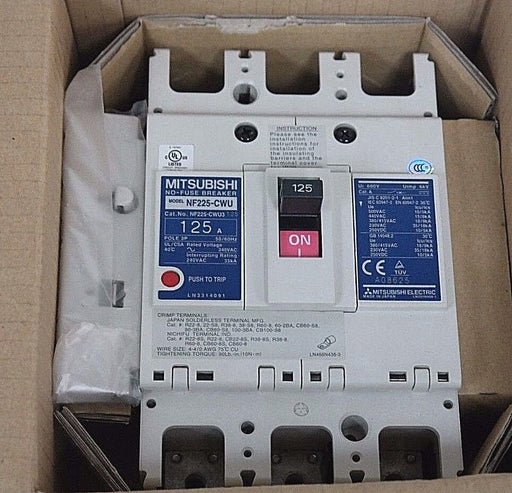 NIB MITSUBISHI NF225-CWU3 CIRCUIT BREAKER 125A, 3P, NF225-CWU NF225CWU3125