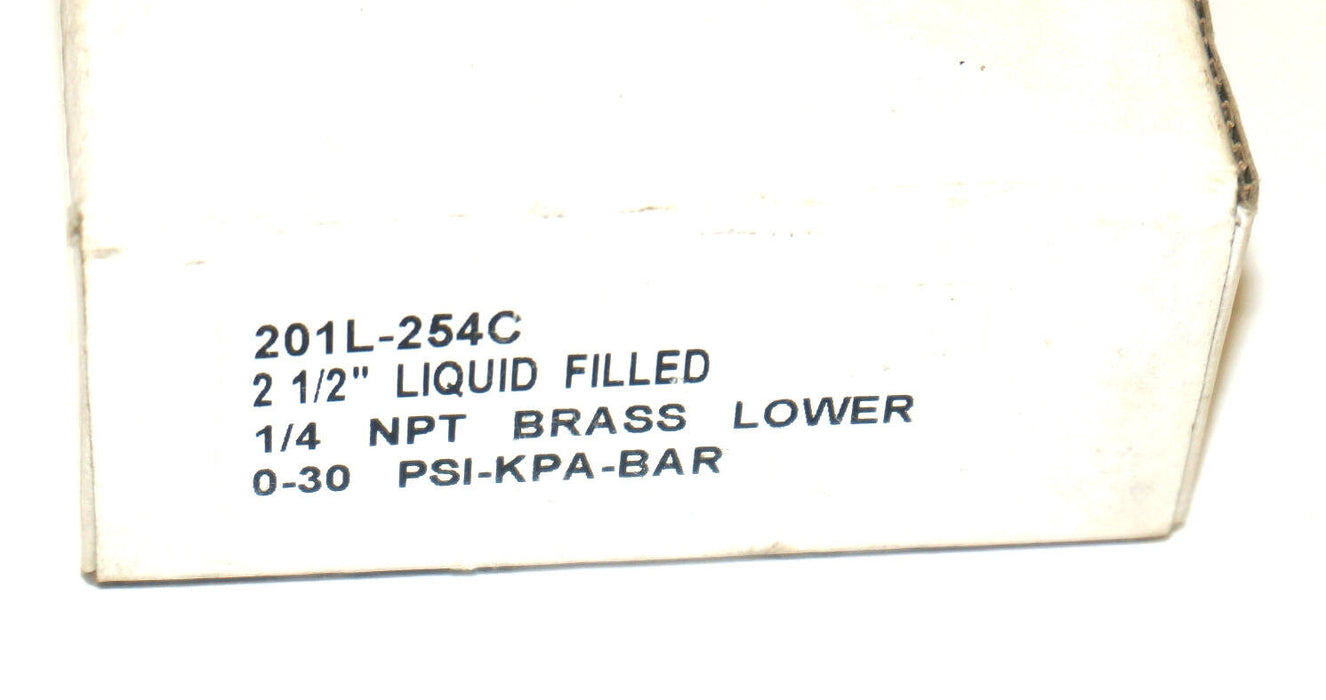 NIB BOND 201L-254C PRESSURE GAUGE 2 1/2'' LIQUID FILLED 1/4 NPT BRASS LOWER