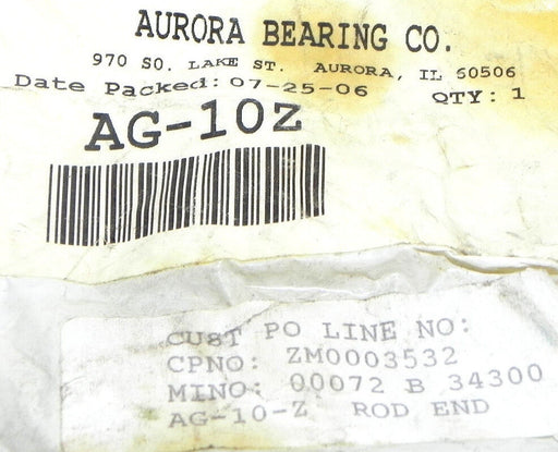 NEW AURORA BEARING CO. AG-10Z ROD END AG10Z