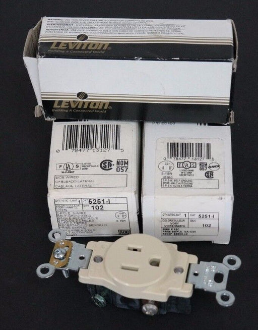 LOT OF 3 NIB LEVITON 5251-I RECEPTACLES 15A, 125V, 5251I