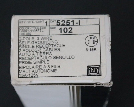 LOT OF 3 NIB LEVITON 5251-I RECEPTACLES 15A, 125V, 5251I