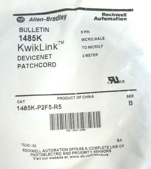 NIB ALLEN BRADLEY 1485K-P2F5-R5 KWIKLINK DEVICENET PATCHCORD SER B 1485KP2F5R5