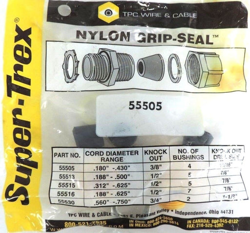 LOT OF 3 NEW TPC WIRE & CABLE 55505 NYLON GRIP-SEAL .180"-.430" RANGE 3/8" NPT