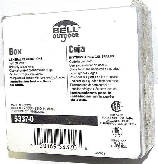 NEW BELL OUTDOOR 5337-0 HUBBELL ELECTRIC BOX 4-1/4'' BY 4-1/2''