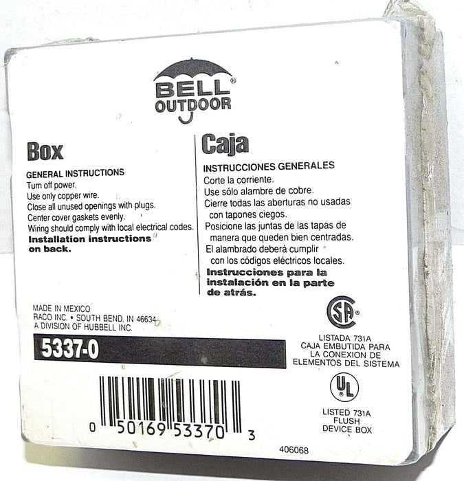 NEW BELL OUTDOOR 5337-0 HUBBELL ELECTRIC BOX 4-1/4'' BY 4-1/2''