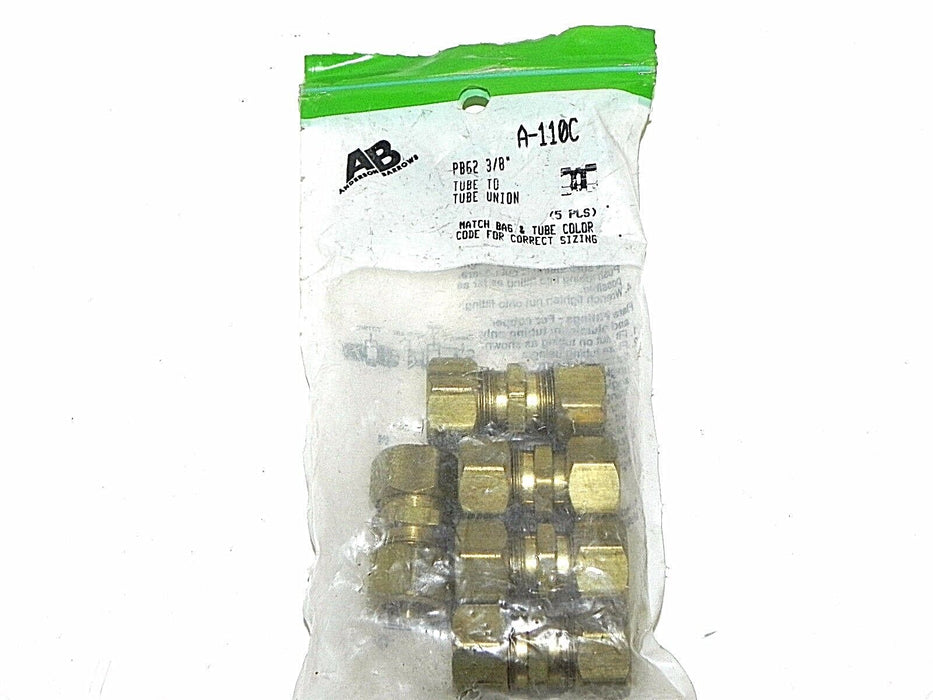 NEW ANDERSON BARROWS A-110C BRASS TUBE UNIONS PB62 3/8'' (QTY: 5)
