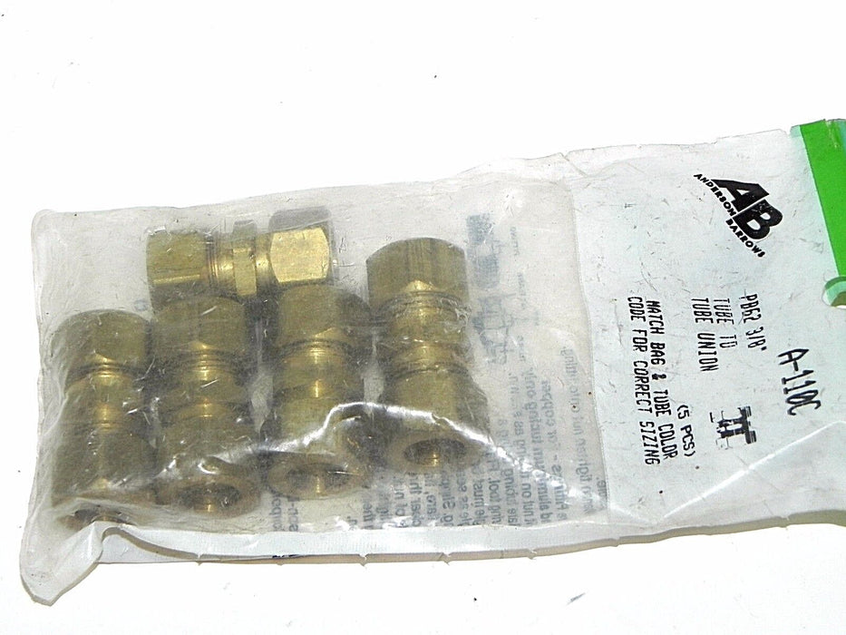 NEW ANDERSON BARROWS A-110C BRASS TUBE UNIONS PB62 3/8'' (QTY: 5)
