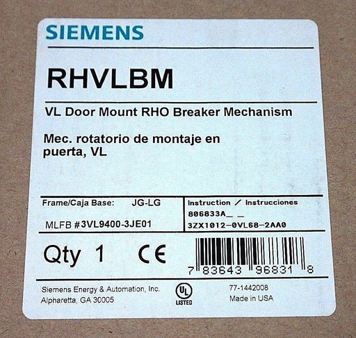 NIB SIEMENS RHVLBM VL DOOR MOUNT RHO BREAKER MECHANISM 3VL9400-3JE01
