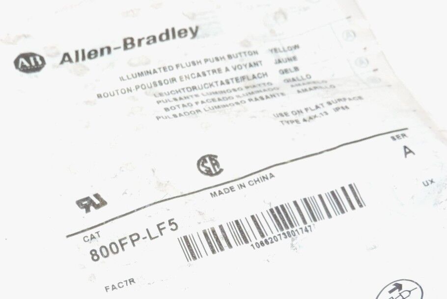 NEW ALLEN BRADLEY 800FP-LF5 ILLUMINATED YELLOW PUSH BUTTON SER A 800FPLF5